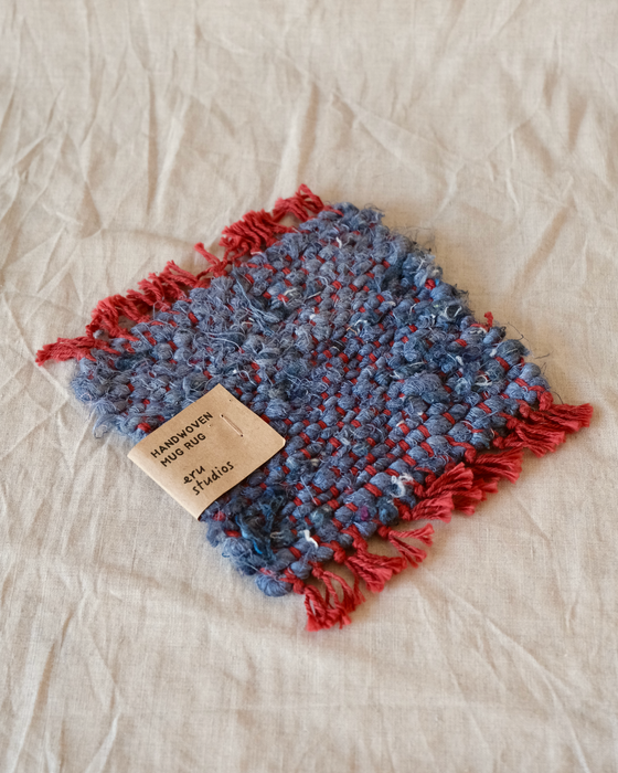 mug rug - denim/red