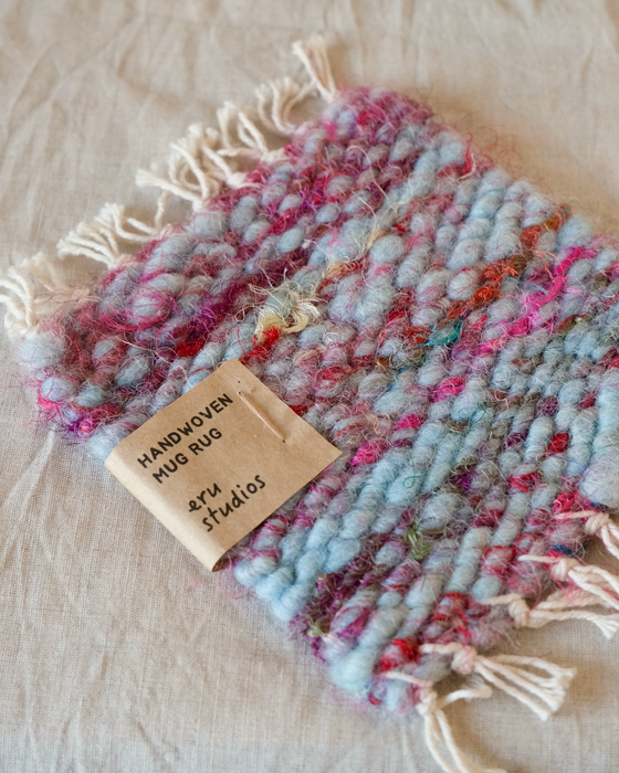 mug rug - blue/pink