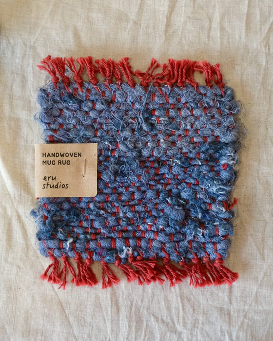 mug rug - denim/red
