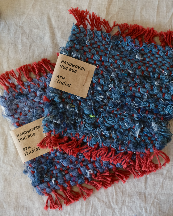 mug rug - denim/red