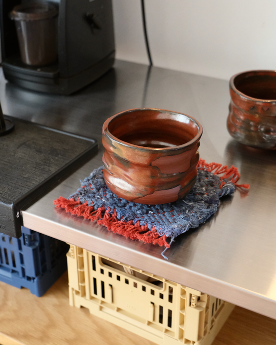 mug rug - denim/red